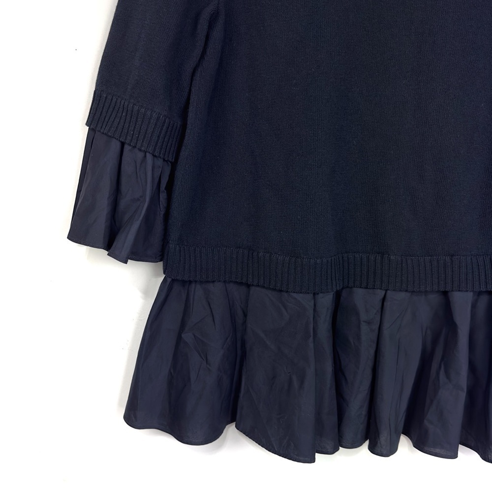 COS Navy Blue Mixed Media Knitted Sweater With Shirt Detail Ruffle Hem Size XS - Picture 7 of 9